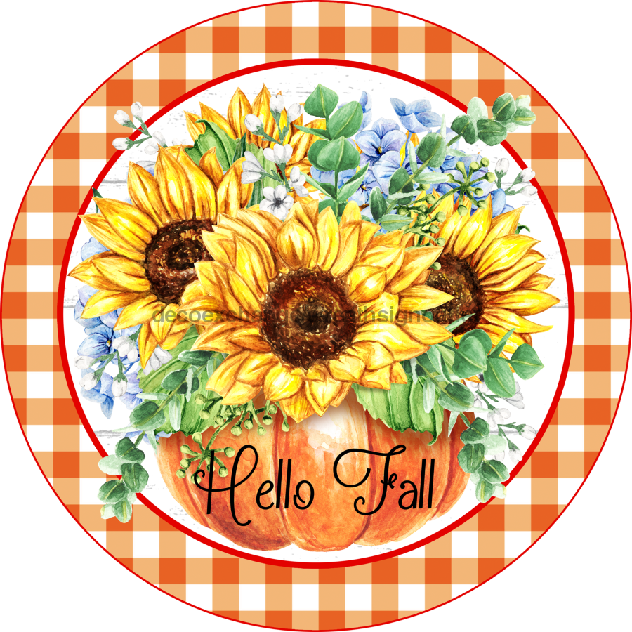 Wreath Sign, Sunflower Sign, Pumpkin Sign, 10" Round, Metal Sign, DECOE-115, DecoExchange, Sign For Wreath - DecoExchange