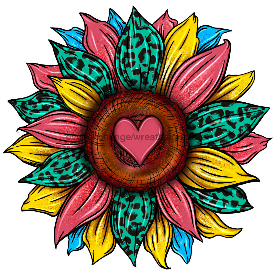 Sunflower, Valentine Flower, Animal Print Flower, Heart Flower, wood sign, DECOE-W-076 door hanger, summer, valentine