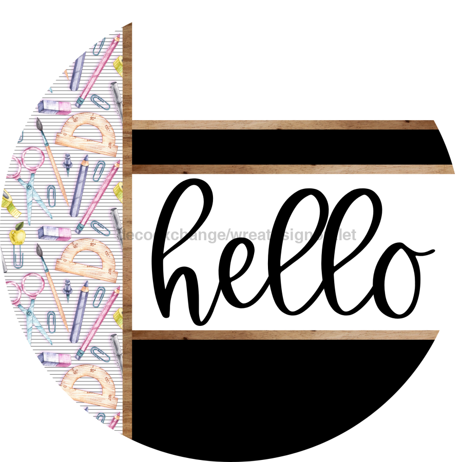 Teacher Door Hanger, Hello Door Hanger, DCO-01979-DH, 18" Round Wood