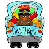 Thumbnail for Thanksgiving Turkey Truck 22" Wood Door Hanger - DECOE-W-321-DH