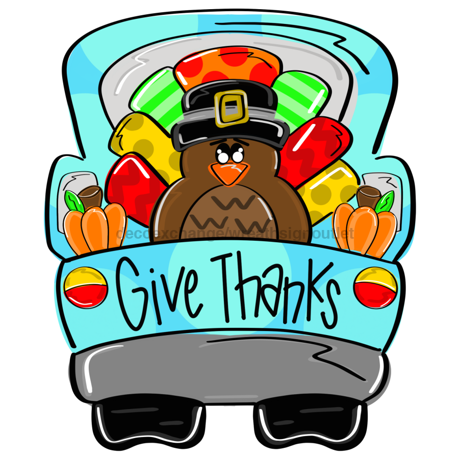Thanksgiving Turkey Truck 22" Wood Door Hanger - DECOE-W-321-DH