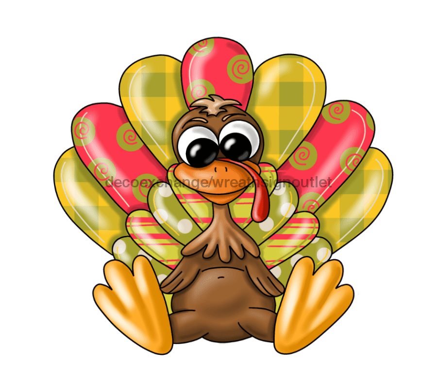 Turkey Sign, Pink and Yellow Turkey, Fall Sign, Autumn Sign, wood sign, PCD-W-031 wood wreath sign, wreath size wood, fall