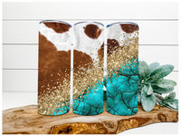 Thumbnail for Turquoise Cow Tumbler, 20 oz Skinny Tumbler - DECOETUMBLER-083