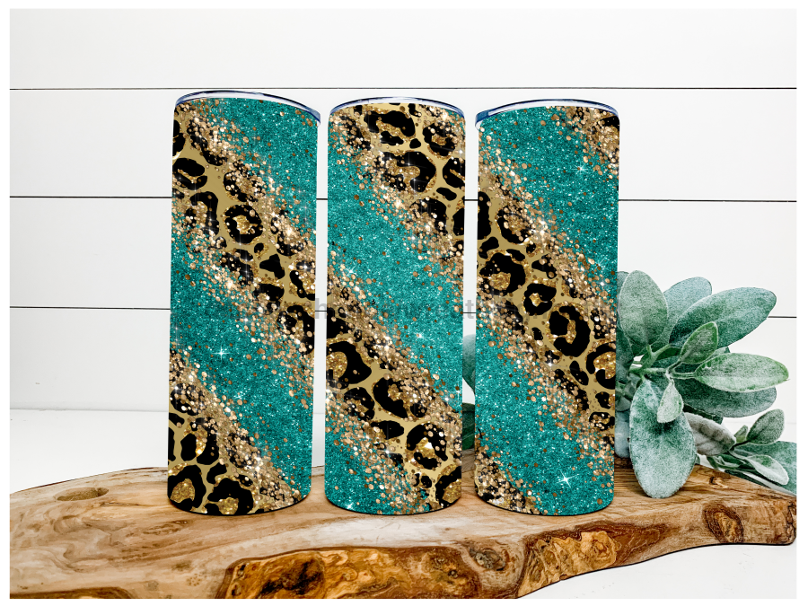Turquoise Leopard Tumbler, 20 oz Skinny Tumbler - DECOETUMBLER-115