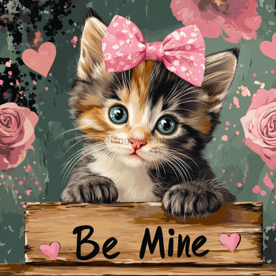 Valentine Cat Wall Art, MB-00041, Sign For Wreath, 10x10" Metal Sign