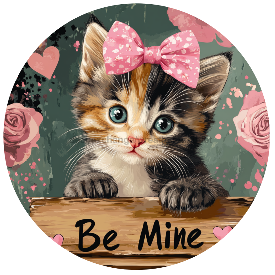 Valentine Cat Wall Art, MB-00049, Sign For Wreath, 10" Metal Sign