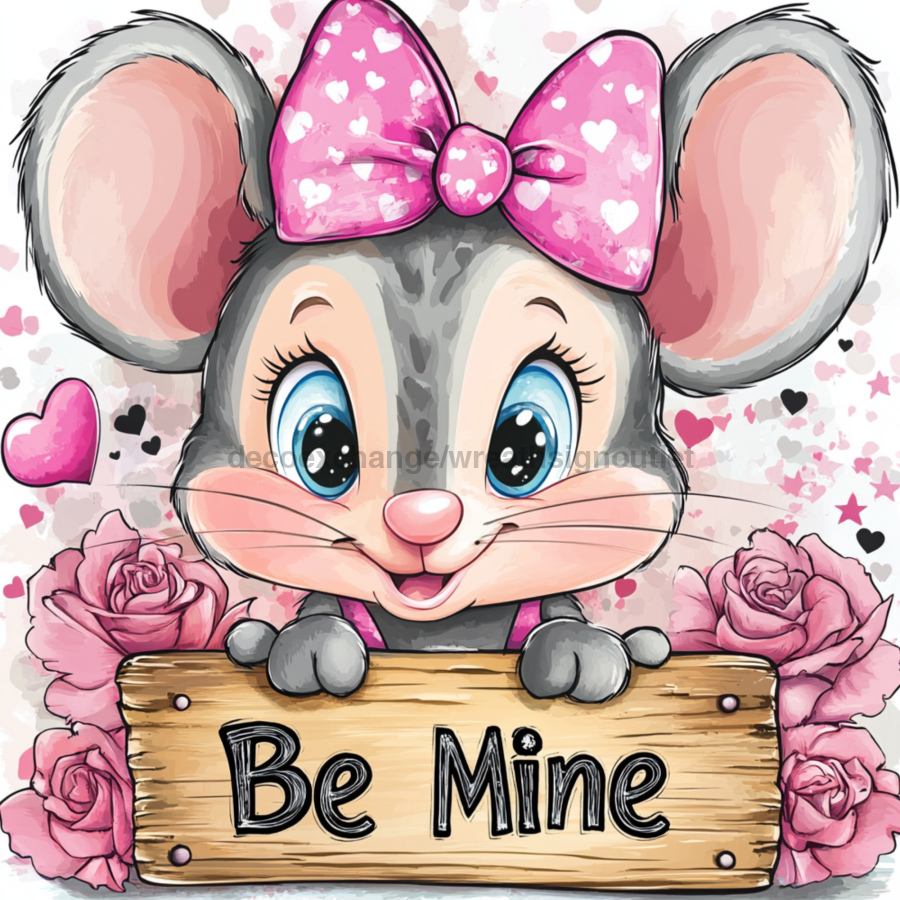 Valentine Mouse Wall Art, MB-00042, Sign For Wreath, 10x10" Metal Sign