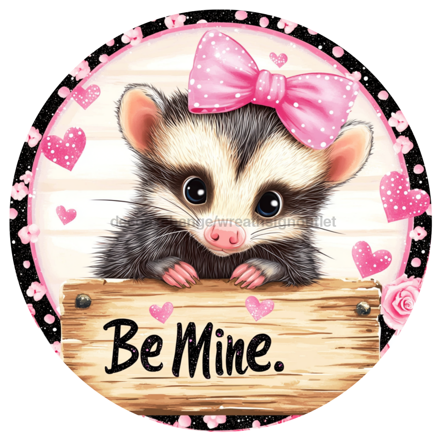 Valentine Opossum Wall Art, MB-00050, Sign For Wreath, 10" Metal Sign