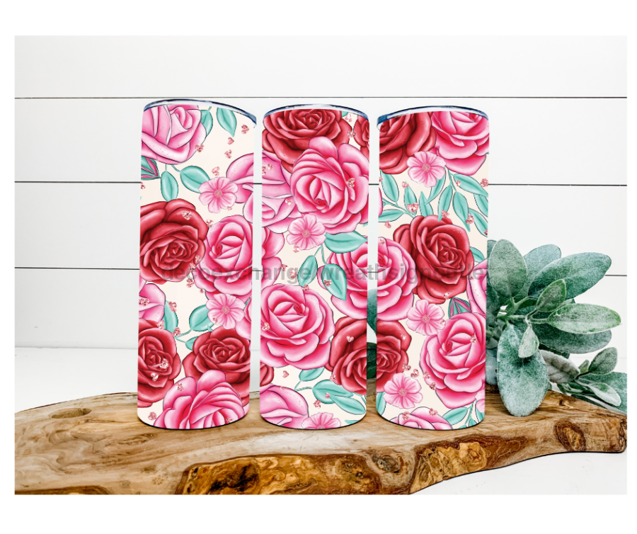 Valentine Roses Tumbler, 20 oz Skinny Tumbler - DECOETUMBLER-164