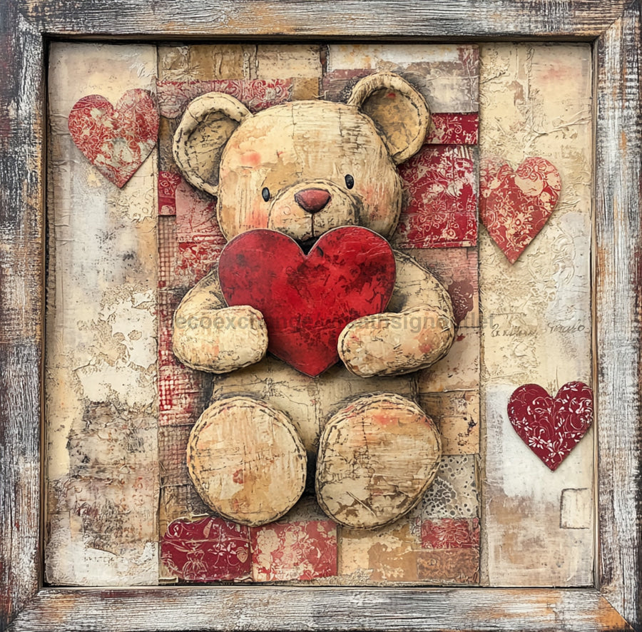 Valentine Sign, Bear Sign, DCO-02228, Sign For Wreath, 10x10 Metal Sign