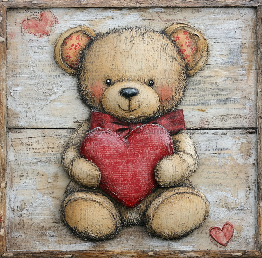 Valentine Sign, Bear Sign, DCO-02230, Sign For Wreath, 10x10 Metal Sign