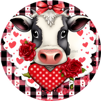 Thumbnail for Valentine Cow 10" Metal Wreath Sign - DECOE-4821