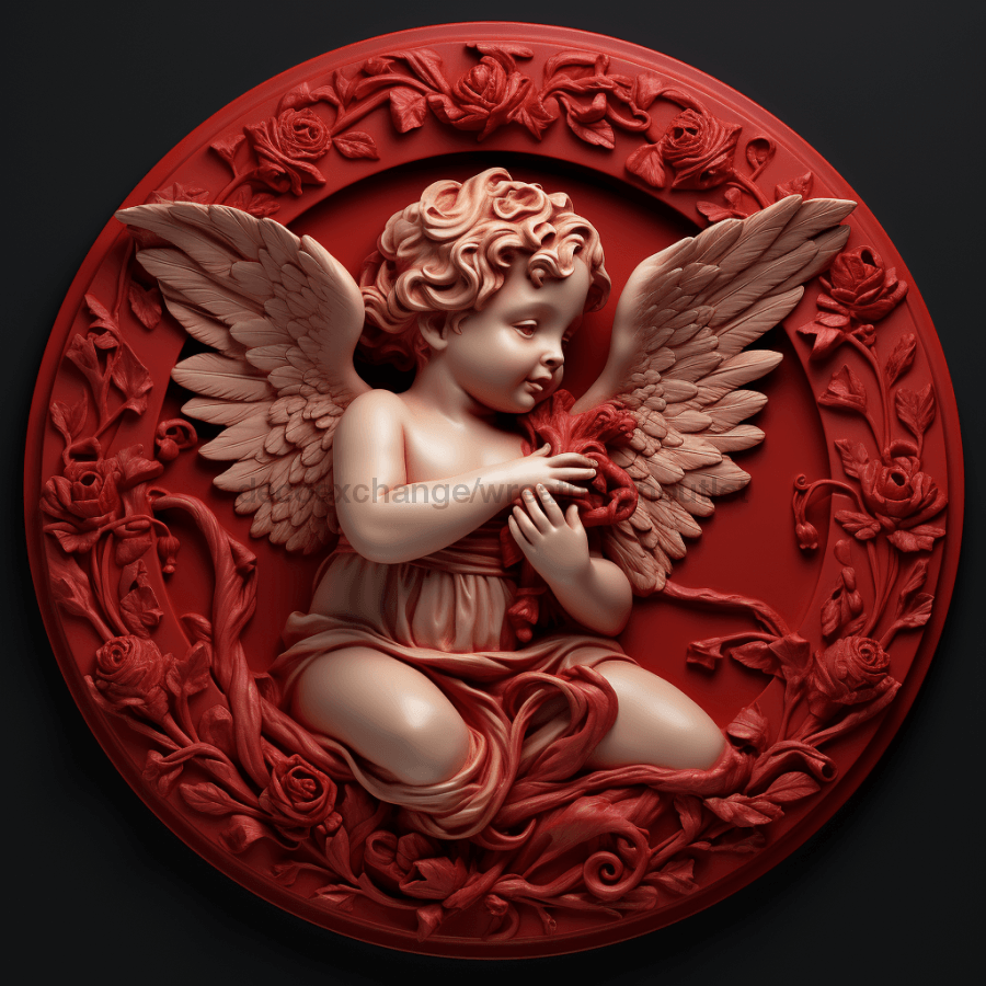 Valentine Sign Cupid Dco-00616 For Wreath 10 Round Metal