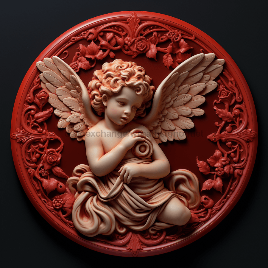 Valentine Sign Cupid Dco-00618 For Wreath 10 Round Metal
