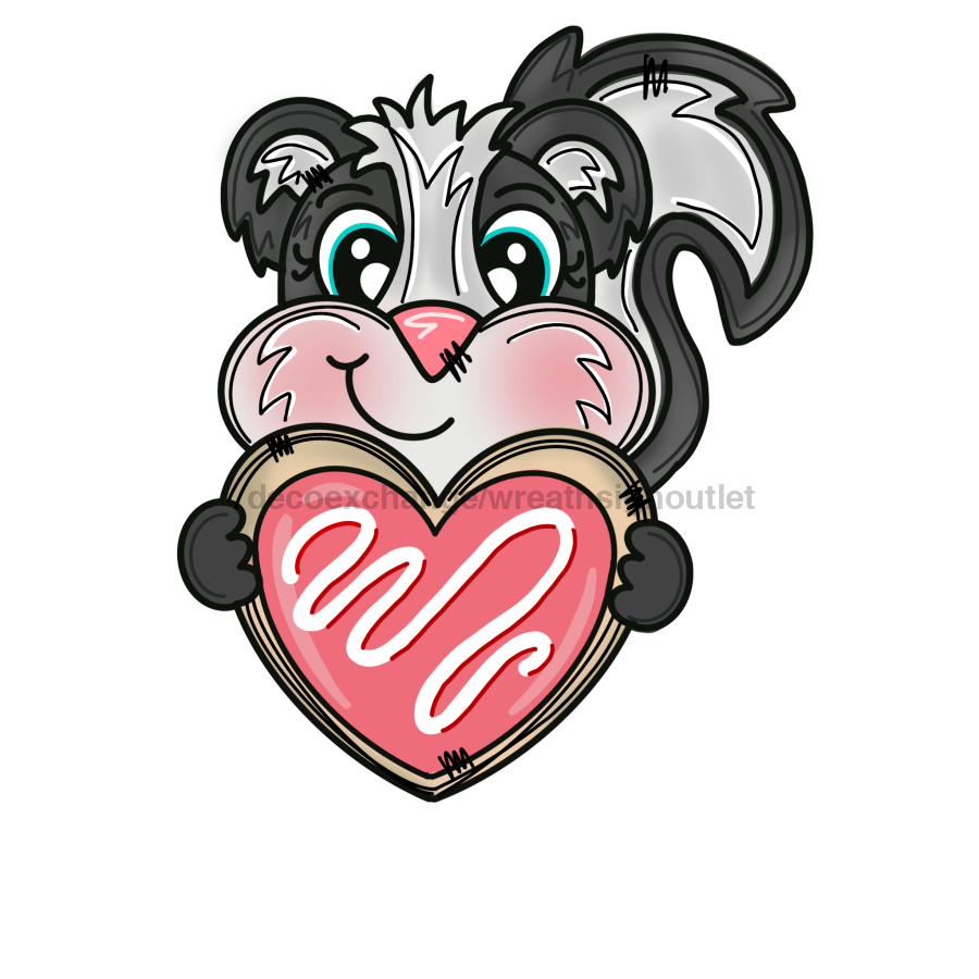 Valentine Skunk Wood Wreath Sign Mj-W-00068 14‚Äô