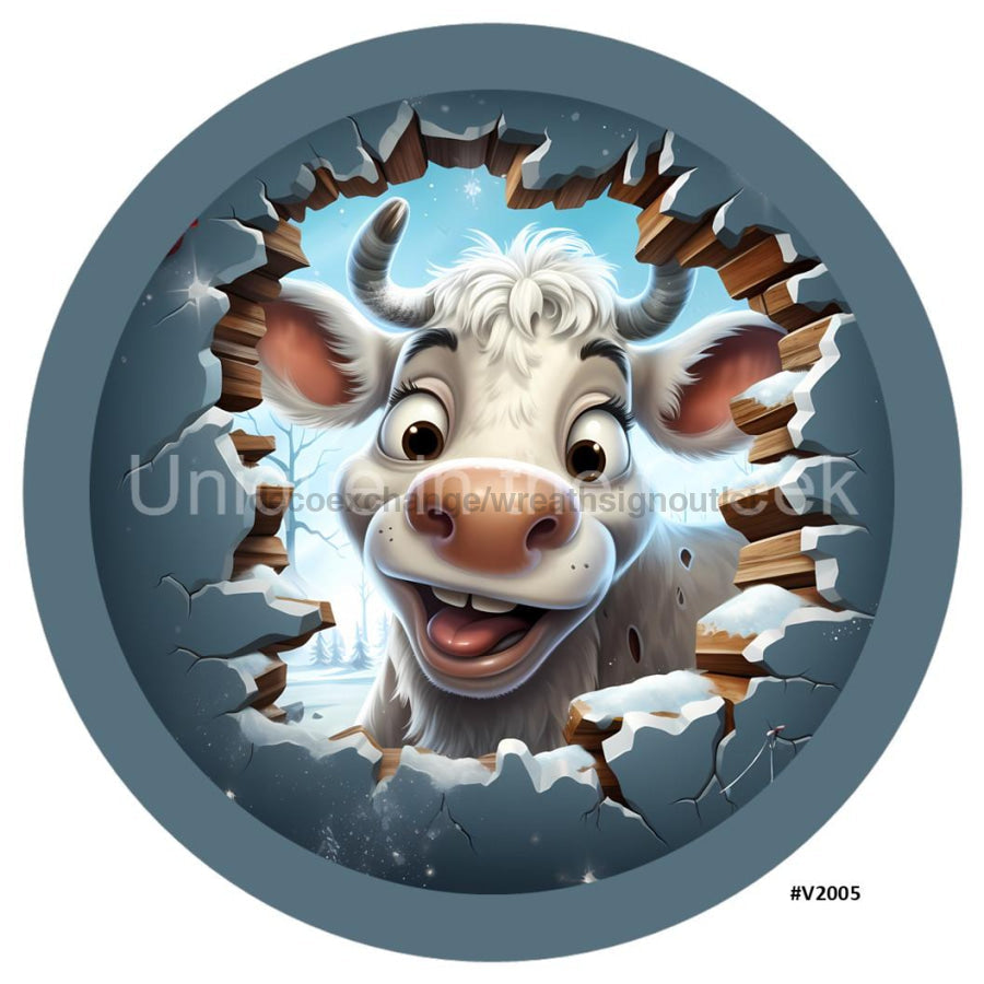 3D BREAKTHROUGH COW V2005 10.5" Vinyl Wreath Sign - UTIC-VINYL-V2005