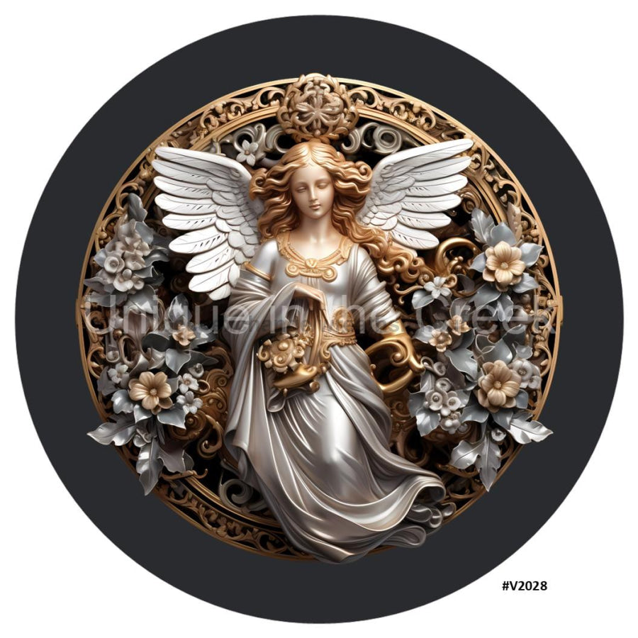 3D METALLIC ANGEL GOLD/PEWTER/BLACK V2028 10.5" Vinyl Wreath Sign - UTIC-VINYL-V2028