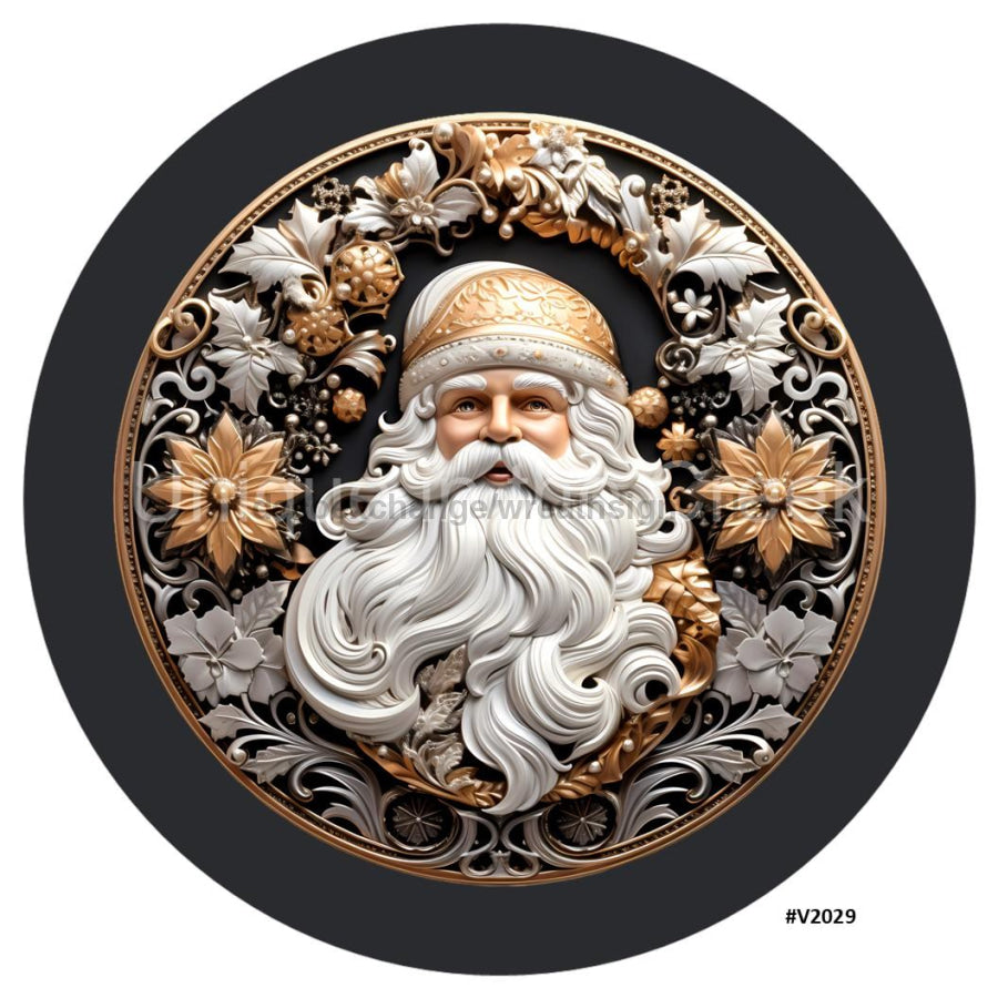 3D METALLIC SANTA GOLD/PEWTER/BLACK V2029 10.5" Vinyl Wreath Sign - UTIC-VINYL-V2029
