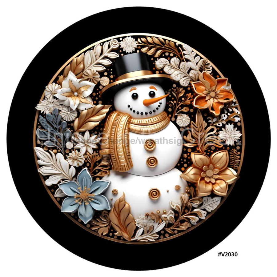 3D METALLIC SNOWMAN GOLD/PEWTER/BLACK V2030 10.5" Vinyl Wreath Sign - UTIC-VINYL-V2030