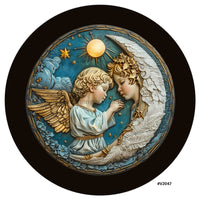 Thumbnail for 3D LOOKING ANGELS BLUE/GOLD V2047 10.5" Vinyl Wreath Sign - UTIC-VINYL-V2047
