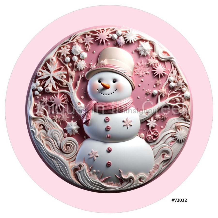 3D LOOKING SNOWMAN PINK/WHITE V2032 10.5" Vinyl Wreath Sign - UTIC-VINYL-V2032
