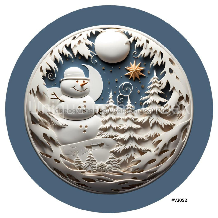 3D LOOKING SNOWMAN SCENERY BEIGE/CREAM/SMOKE BLUE V2052 10.5" Vinyl Wreath Sign - UTIC-VINYL-V2052