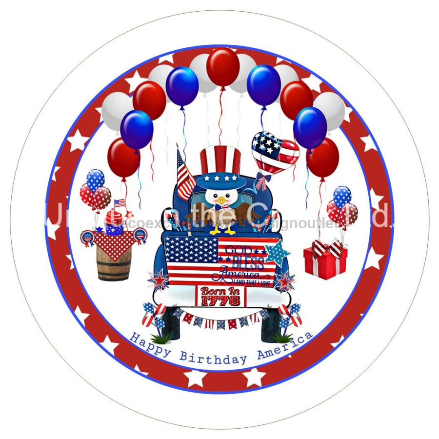 4TH OF JULY RED WHITE BLUE PATRIOTIC 10.5" Vinyl Wreath Sign - UTIC-VINYL-V1096