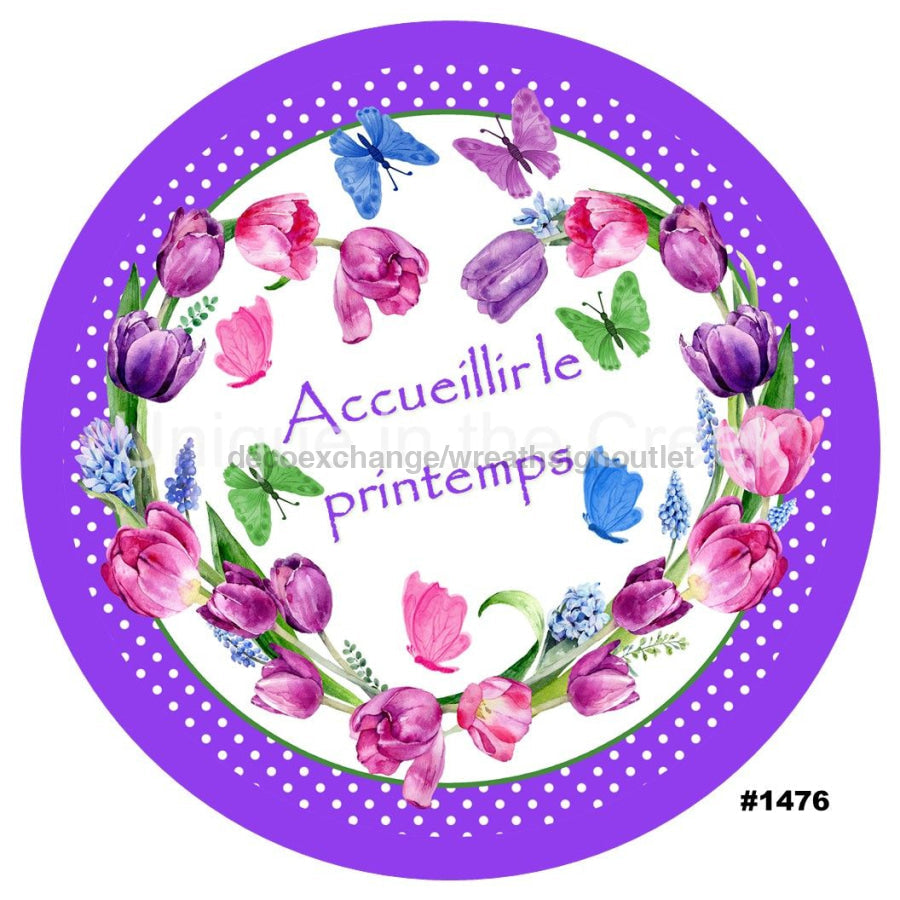 ACCUEILLIR LE PRINTEMPS BUTTERFLY FRENCH SUMMER SPRING 10.5" Vinyl Wreath Sign - UTIC-VINYL-V1476