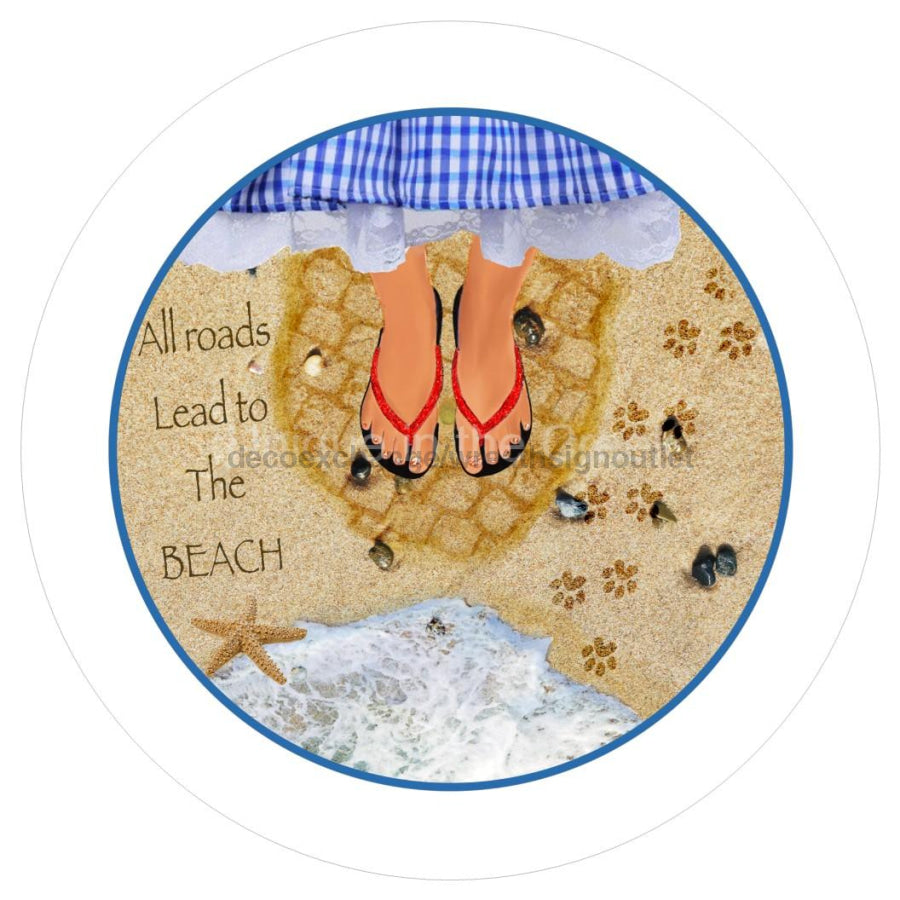 ALL ROADS FLIP FLOPS BEACH WELCOME SUMMER 10.5" Vinyl Wreath Sign - UTIC-VINYL-V1168