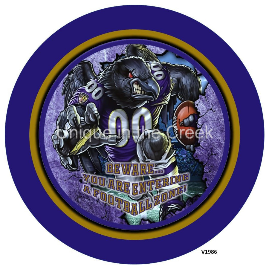 BAL Football PURPLE/BLACK/GOLD Beware...you are entering a football zone Sports 10.5" Vinyl Wreath Sign - UTIC-VINYL-V1986