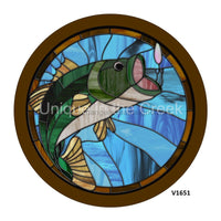 Thumbnail for BASS FISH / FISH HOOK STAINED GLASS LOOK EVERYDAY 10.5" Vinyl Wreath Sign - UTIC-VINYL-V1651