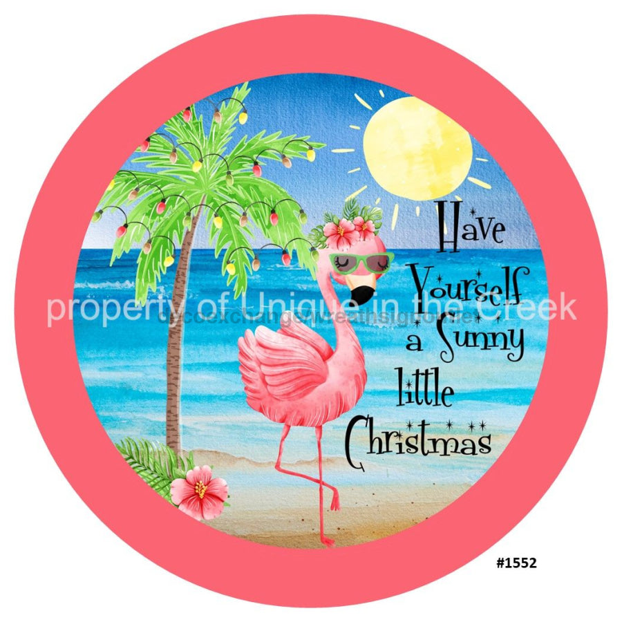 Beach / Flamingo Sunny Little Christmas 10.5" Vinyl Wreath Sign - UTIC-VINYL-V1552