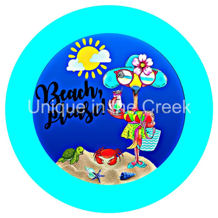BEACH PLEASE FLAMINGO SUMMER 10.5" Vinyl Wreath Sign - UTIC-VINYL-V1217