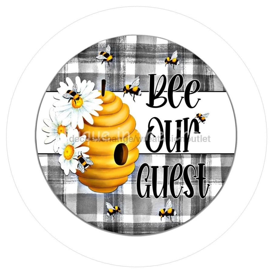 BEE OUR GUEST PLAID WELCOME SPRING 10.5" Vinyl Wreath Sign - UTIC-VINYL-V1083