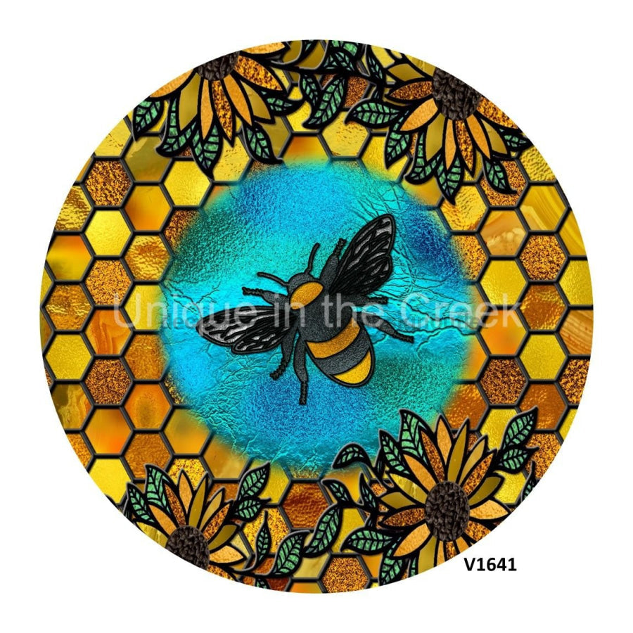 BEES / HONEYCOMB STAINED GLASS LOOK SPRING EVERYDAY 10.5" Vinyl Wreath Sign - UTIC-VINYL-V1641