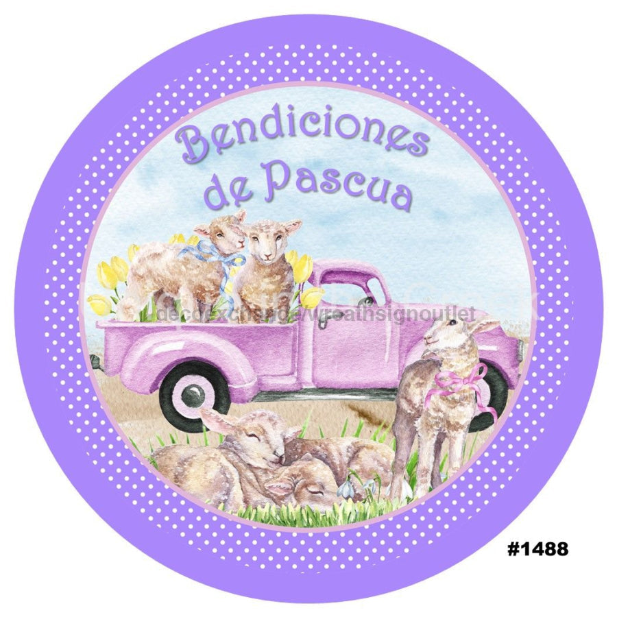 BENDICONES DE PASCUAS EASTER SPANISH LAMB SPRING HOLIDAYS 10.5" Vinyl Wreath Sign - UTIC-VINYL-V1488