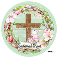 Thumbnail for BENEDICIONES DE PASCUA EASTER SPANISH CROSS SPRING HOLIDAYS 10.5" Vinyl Wreath Sign - UTIC-VINYL-V1492