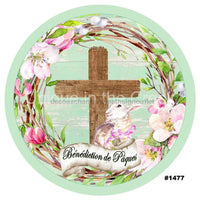 Thumbnail for BENEDICTIONS DE PAQUES EASTER FRENCH CROSS SPRING RELIGIOUS HOLIDAYS 10.5" Vinyl Wreath Sign - UTIC-VINYL-V1477