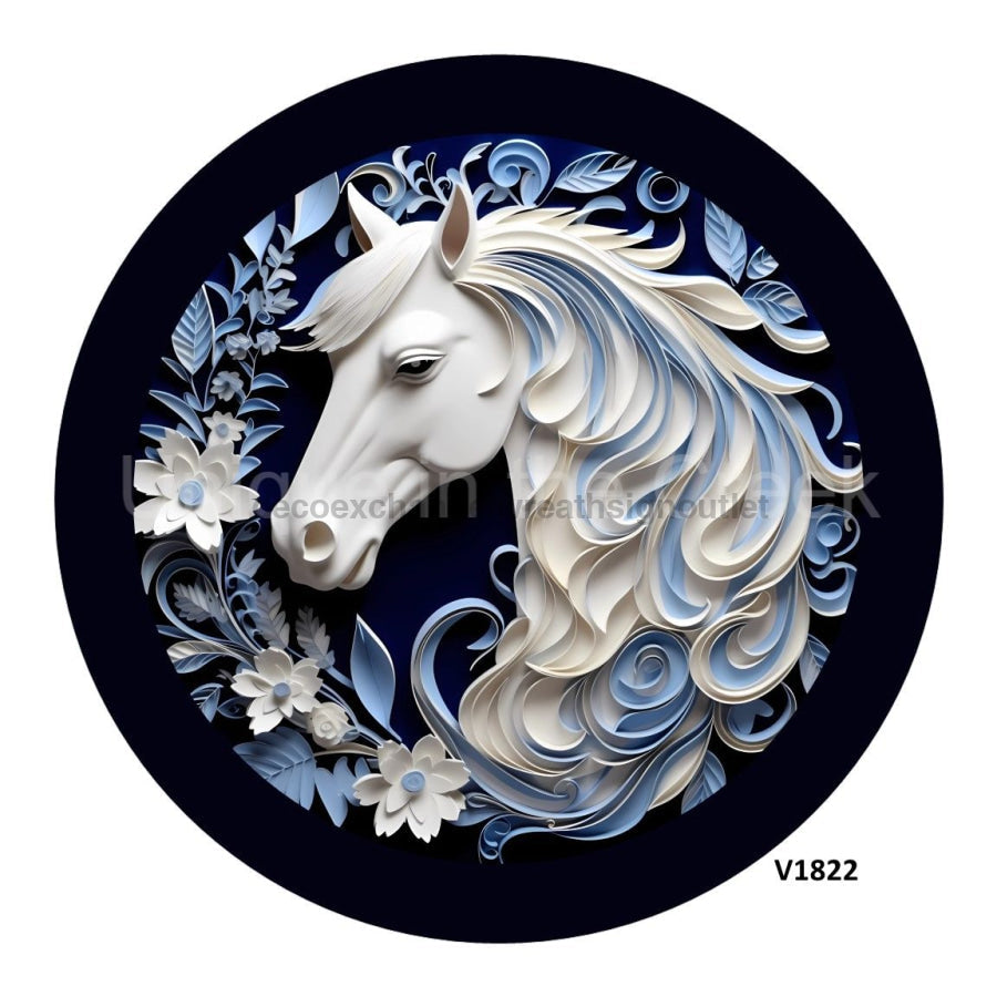 BLUE/WHITE HORSE 3D 10.5" Vinyl Wreath Sign - UTIC-VINYL-V1822