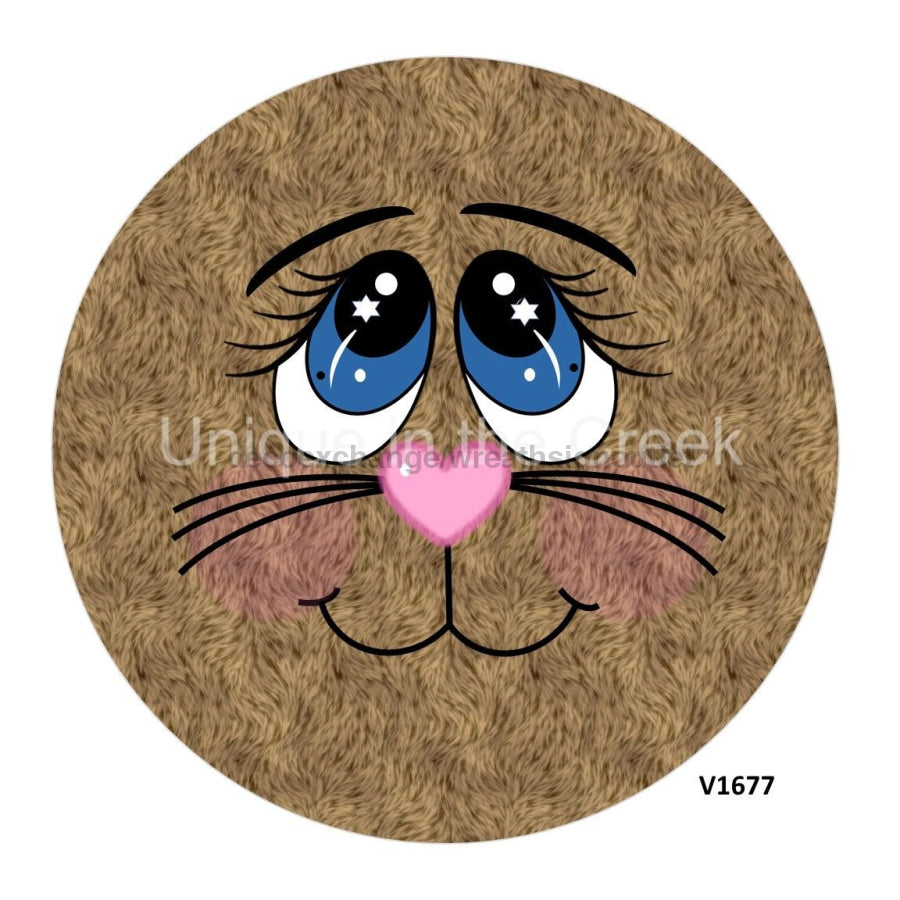 BUNNY FACE BROWN FUR EASTER SPRING 10.5" Vinyl Wreath Sign - UTIC-VINYL-V1677