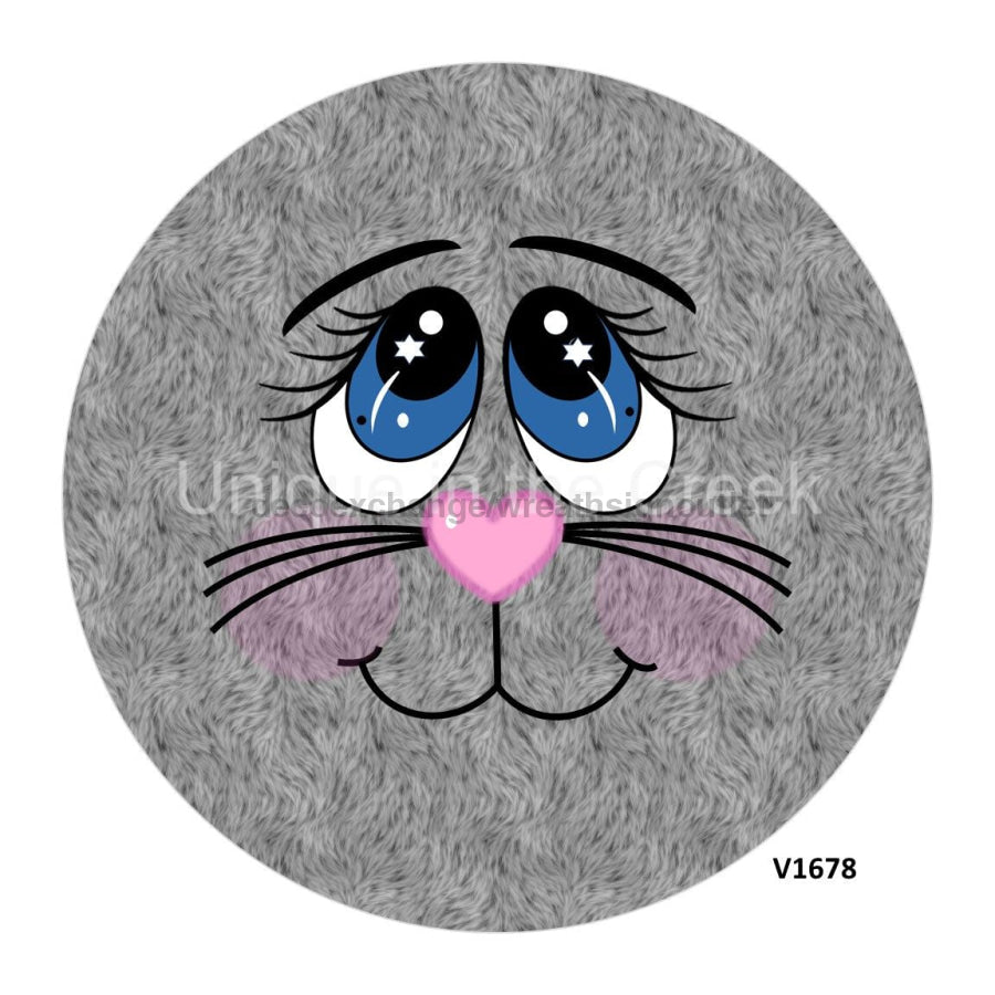BUNNY FACE GREY FUR EASTER SPRING 10.5" Vinyl Wreath Sign - UTIC-VINYL-V1678