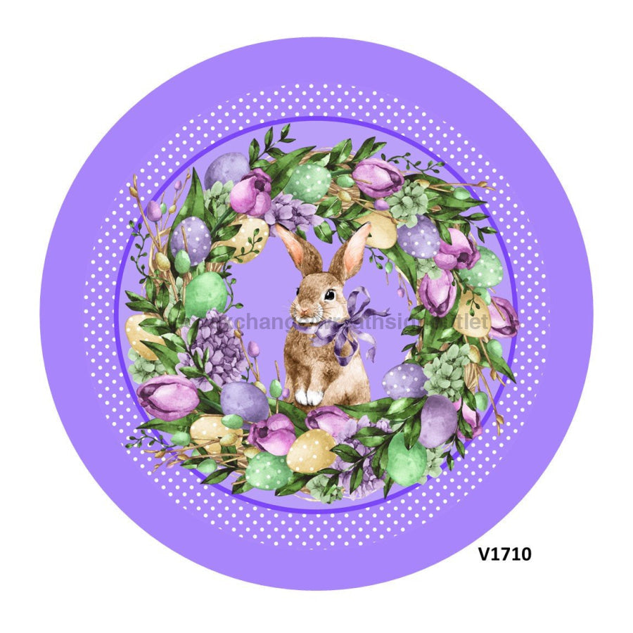 BUNNY RABBIT COLORED EGGS FLORAL / GREENERY EASTER SPRING 10.5" Vinyl Wreath Sign - UTIC-VINYL-V1710