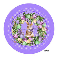 Thumbnail for BUNNY RABBIT COLORED EGGS FLORAL / GREENERY EASTER SPRING 10.5" Vinyl Wreath Sign - UTIC-VINYL-V1710