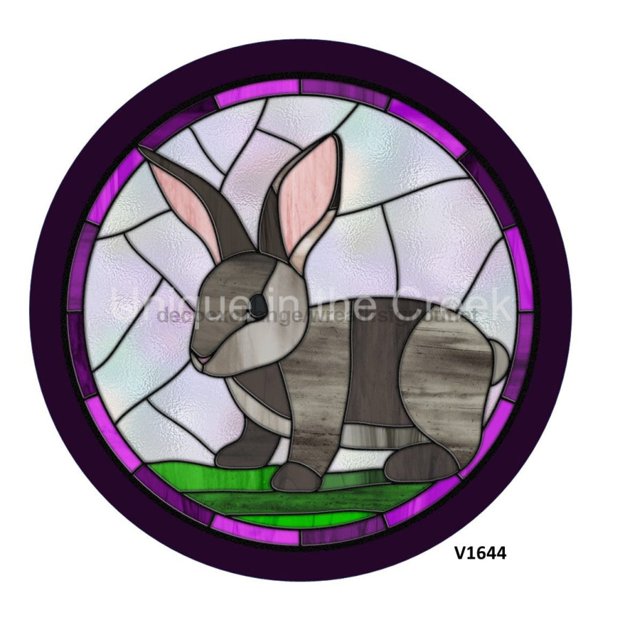BUNNY RABBIT STAINED GLASS LOOK SPRING EASTER 10.5" Vinyl Wreath Sign - UTIC-VINYL-V1644