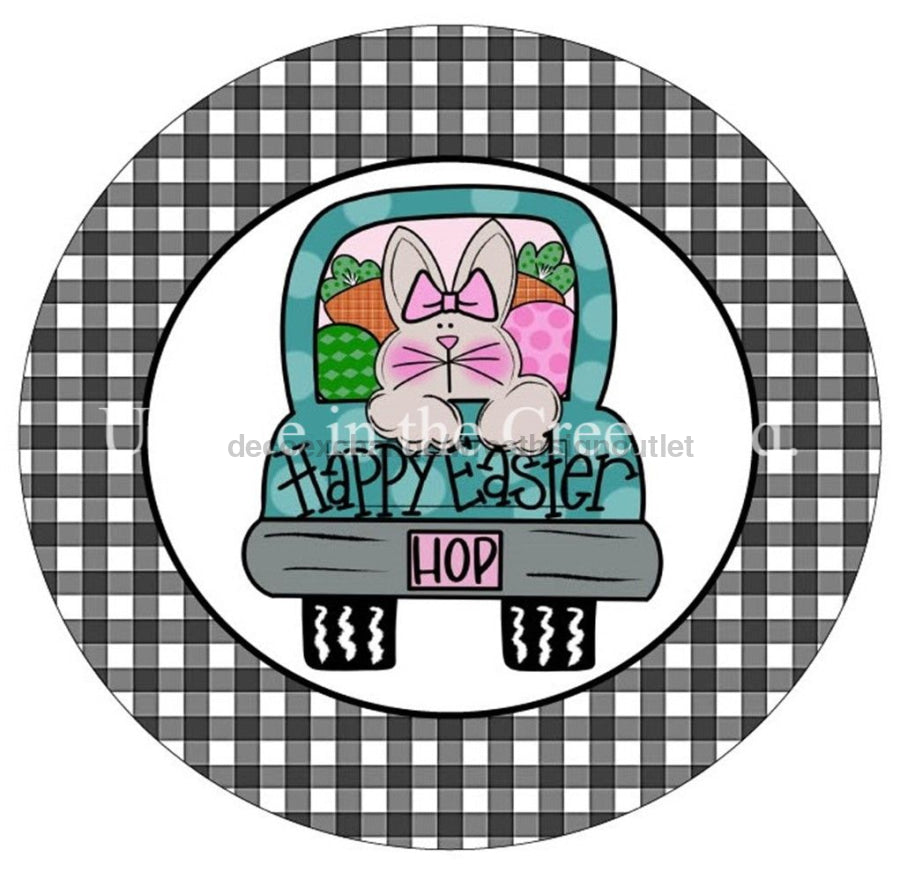 Bunny Truck Easter 10.5" Vinyl Wreath Sign - UTIC-VINYL-V1000