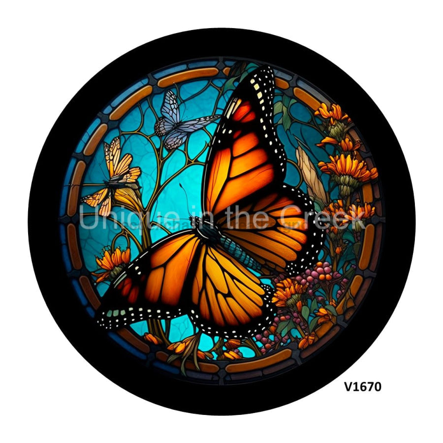 BUTTERFLIES / FLOWERS / BERRIES STAINED GLASS LOOK EVERYDAY SPRING SUMMER 10.5" Vinyl Wreath Sign - UTIC-VINYL-V1670