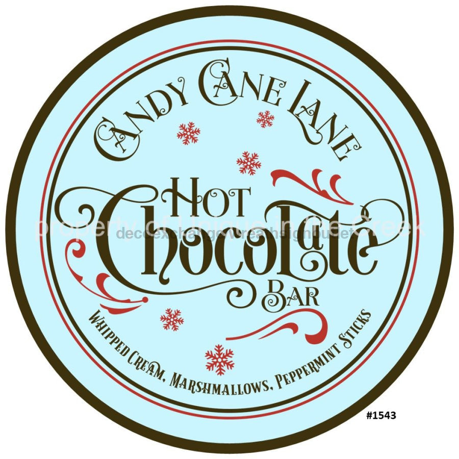 Candy Cane Lane Hot Chocolate Christmas Winter 10.5" Vinyl Wreath Sign - UTIC-VINYL-V1543