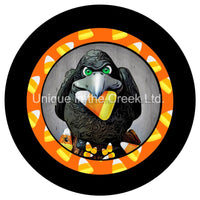 Thumbnail for Candy Corn Crow Halloween Autumn Fall 10.5" Vinyl Wreath Sign - UTIC-VINYL-V1134
