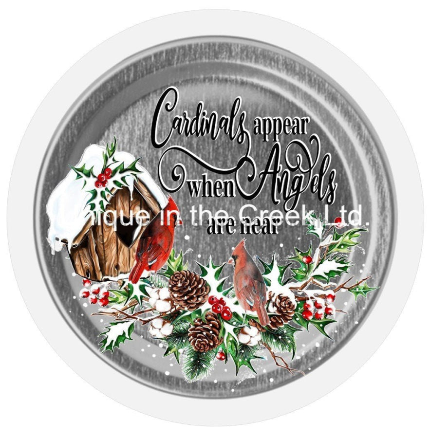 Cardinal Appears Angels Winter Religious 10.5" Vinyl Wreath Sign - UTIC-VINYL-V677
