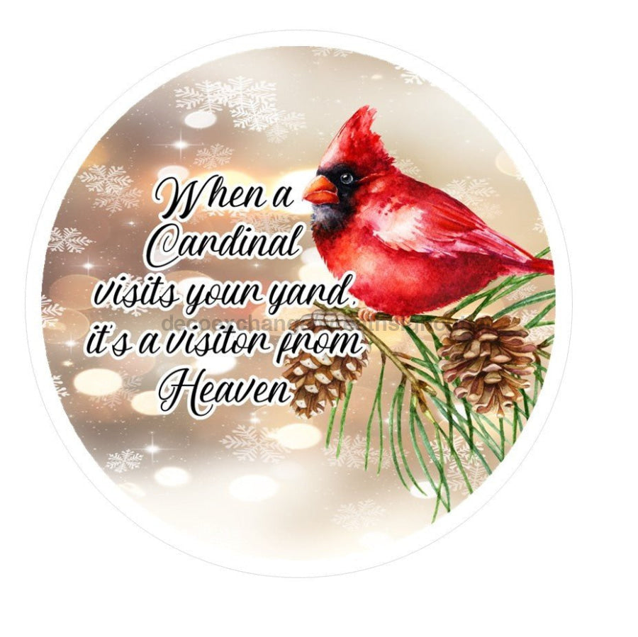 Cardinal Visits Winter Religious 10.5" Vinyl Wreath Sign - UTIC-VINYL-V676